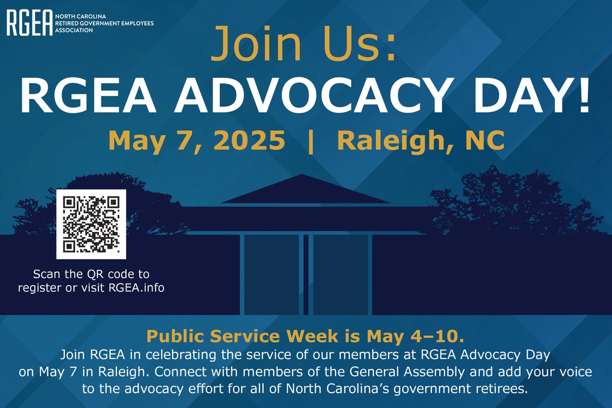 RGEA Advocacy Day is on May 7 in Raleigh, and you're invited! Attend a legislative workshop, take a tour of the Legislative Building, meet with lawmakers and much more! Be sure to register here: rgea.info/event/rgeas-ad…
#ncpol #retirement #advocacy