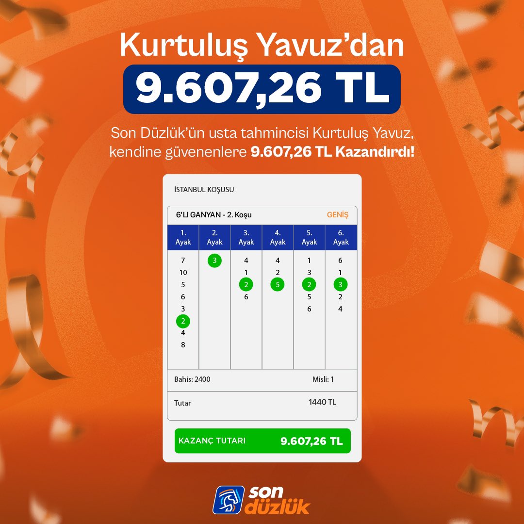 sonduzluk's tweet photo. 👏 İstanbul Yarışları’nda Son Düzlük şov!

🎉 Uzman yorumcularımız, başarılı tahminleriyle 9.607,26 TL kazandırdılar.

👉 Sen de şimdi üye ol, kuponlarını kaçırma!

🔔 https://t.co/FwuSQTIBoV https://t.co/zXveXMwhxw