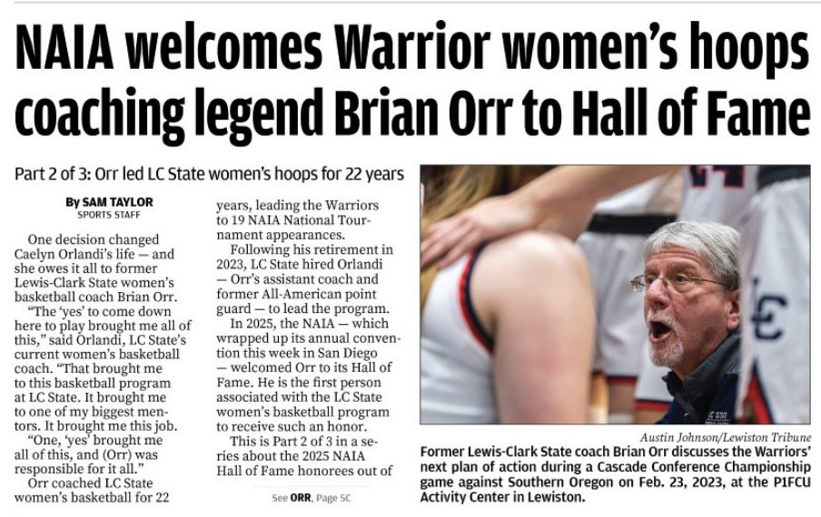 You can’t think of Warrior Basketball without thinking of Coach Orr 💪🏻🏀 the best ! 

Read the article here:
lmtribune.com/sports/naia-we…