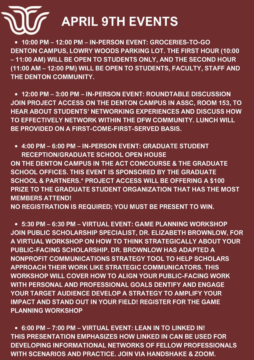 Grad Students Don't miss out on todays events and come meet the Graduate School Team today at 4-6pm In person event!