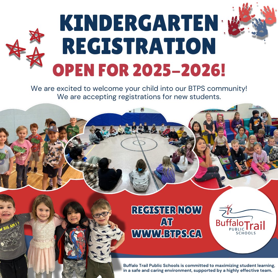 Kindergarten Registration for 2025–2026 is OPEN!  

A new chapter of curiosity, discovery &amp; fun begins here—we're excited to welcome our newest BTPS learners!  

👉 Register now: btps.ca/parents/regist…

 Questions? Call your local school or Division Office at 780-842-6144 📚