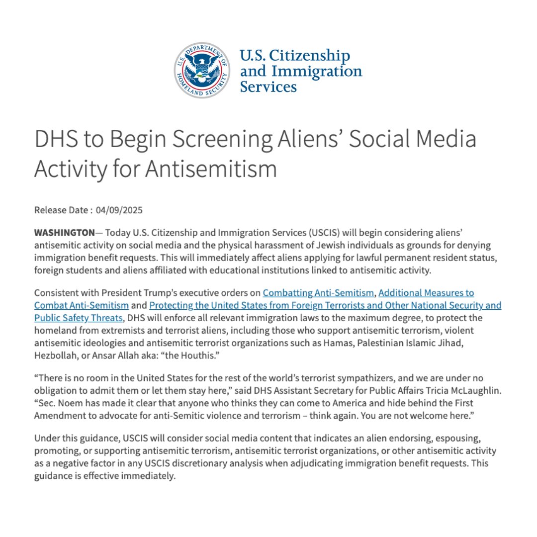The Department of Homeland Security announced today it is formalizing the censorship practices it has engaged in for the past three months. By surveilling visa and green card holders and targeting them based on nothing more than their protected expression, the administration