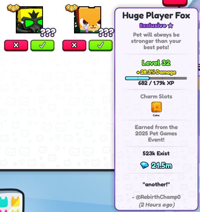 🐶 2x Huge Pets - Pet Simulator 99 Giveaway 🦊

Requirements:
- Follow <a href="/Der3_Al3arab/">Der3_Al3arab</a> &amp; <a href="/Littrlyskuid/">$</a> 👥
- Like ❤️ &amp; Retweet ♻️
- Comment your Username 💬

Ends in 2-3 Days | 2 Winners!
