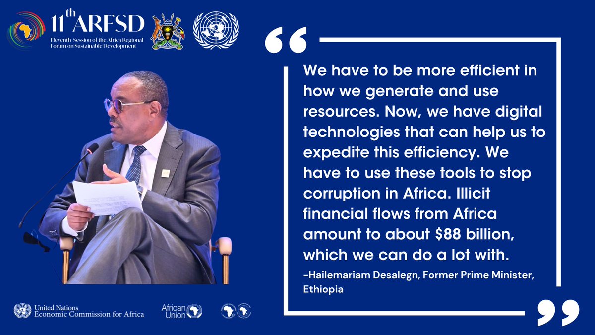"We have to be more efficient in how we generate and use resources. Now, we have digital technologies that can help us to expedite this efficiency. We have to use these tools to stop corruption in Africa."
Hailemariam Desalegn, Former Prime Minister,  #Ethiopia
#ARFSD11 #SDGs