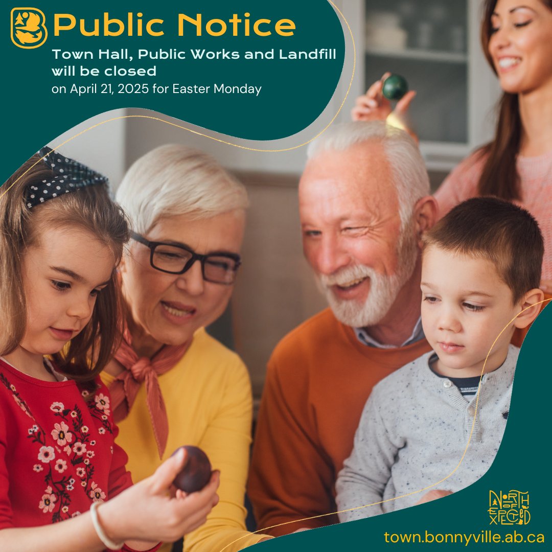 Holiday Notice
Please note we’ll be closed Friday, April 18 and Monday, April 21 for the Easter holiday.
We wish you a safe and happy long weekend with your loved ones.
Regular hours resume Tuesday morning.
#EasterClosure #Community #BonnyvilleBusiness #NorthOfExpected