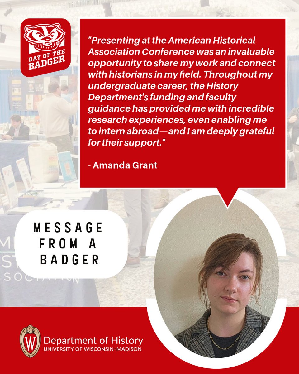 History major Amanda shares about the experience attending the American Historical Association's annual meeting in NYC. The History Dept supports student research by reducing travel costs to professional conferences. Your gift on #dayofthebadger helps provide such opportunities!