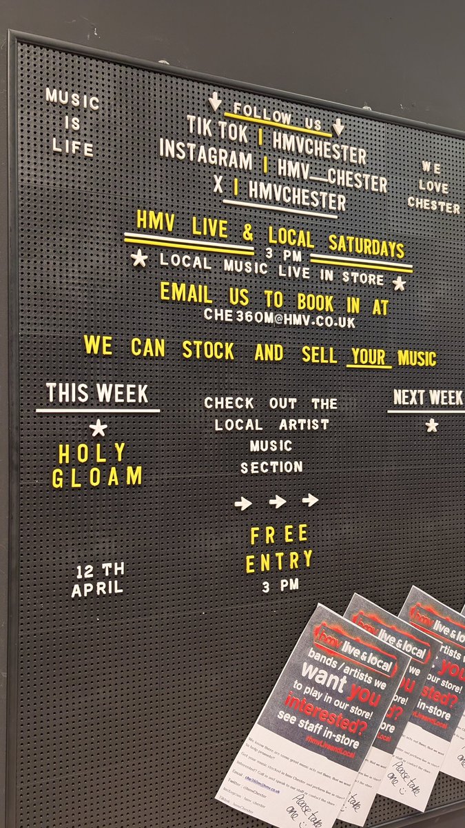 hmv Chester (@hmvchester) on Twitter photo This Saturdays #hmvliveandlocal is brought to you by <a href="/holygloam/">Holy Gloam</a> . Be sure to head down to the basement <a href="/hmvChester/">hmv Chester</a> from 3pm to check out the vibe in store. See you there. #hmv #hmvliveandlocal #livemusic #holygloam #freegig #Chester This Saturdays #hmvliveandlocal is brought to you by <a href="/holygloam/">Holy Gloam</a> . Be sure to head down to the basement <a href="/hmvChester/">hmv Chester</a> from 3pm to check out the vibe in store. See you there. #hmv #hmvliveandlocal #livemusic #holygloam #freegig #Chester