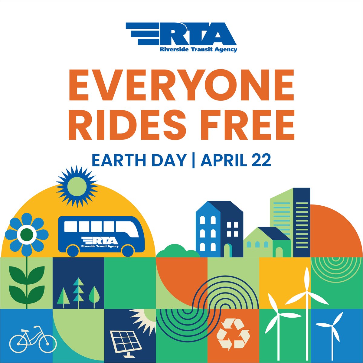 RTABus's tweet image. Celebrate Earth Day with a FREE bus ride! 🚍🌎 On Tuesday, April 22, everyone rides for free on all RTA fixed-route and GoMicro buses! Skip the car, reduce emissions and help keep our planet green. Simply hop on the bus and ride for free. 

#EarthDay #FreeRide #RiversideTransit