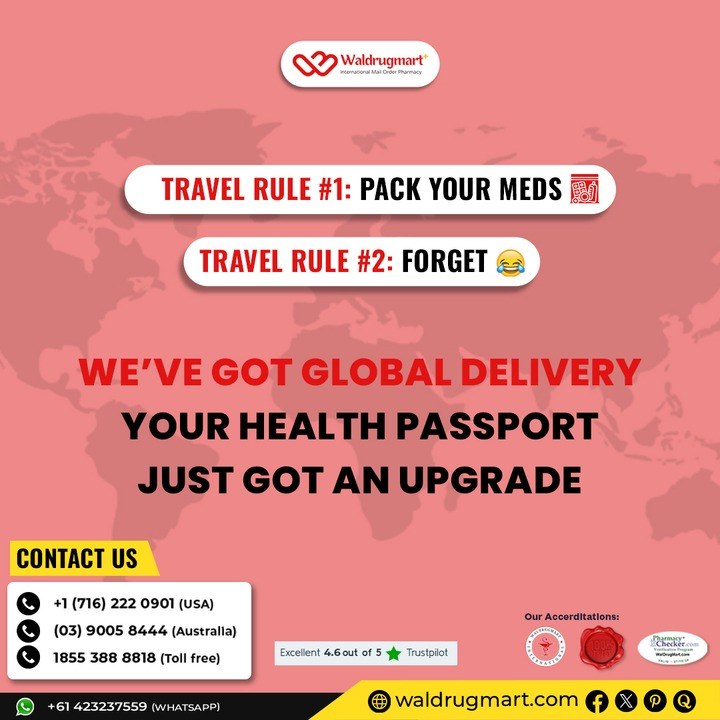 waldrugmart's tweet photo. Travel stress-free with one less thing to worry about!  Forgot your meds? No problem. We deliver globally so your health never skips a beat. Your health passport just got a major upgrade! 

#TravelSmart #GlobalHealthCare #MedicationOnTheGo #HealthPassport https://t.co/h2YAIRRKsp