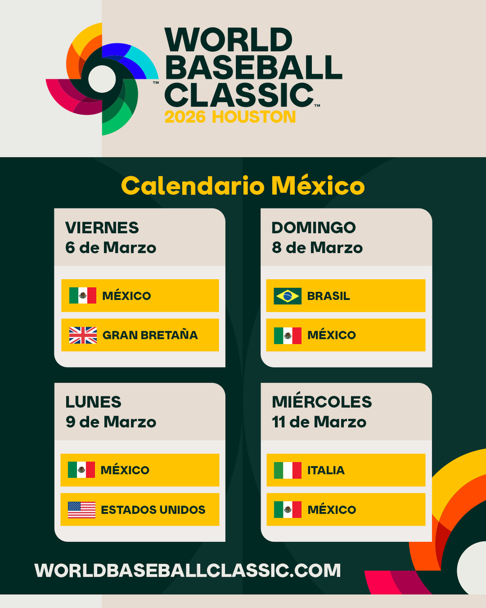 MLB_Mexico's tweet photo. Brasil completa el grupo de México en el World Baseball Classic. Así queda el calendario de la selección mexicana para el próximo año. https://t.co/IWEIxz8LMK