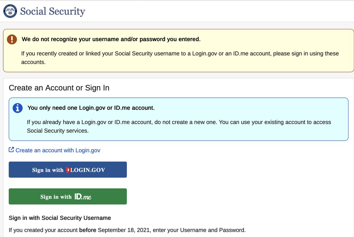 WilfredHegg's tweet photo. @seanhannity After hearing about all the issues with the Social Security system, I just tried to log into my SS Acct, which I have had for years. This is what I got, so I, along with many others, am a victim of the Trump/Musk "dumb fucks" ruining our Social Security system! https://t.co/XWAXy6f8pZ