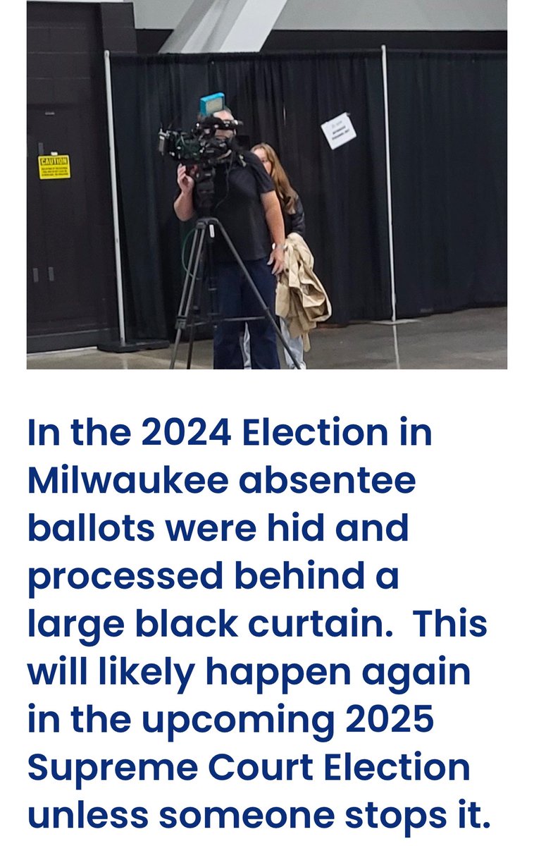 Real_RobN's tweet photo. THEY DID IN 2020, THEY DID IT IN 2024 and THEY DID IN 2025;

• In the Milwaukee 2024 election absentee ballots were hid and processed behind a large black curtain.  

• In March 25, 2025 we warned that they’re getting to do it again in the upcoming 2025 Supreme Court Election unless someone stops it. 

• In 2025 they did it again. 

By the way in 2020, Milwaukee Election Commission Executive Director xeroxed 64,000 ballots in the back conference room of city hall room 501. Then kicked out observers around 10:30 pm on Nov 3rd. Then brought in large amounts of ballots at 1:15 am on Nov 4th, delivering just the margin needed to overthrow the United States government

Where is the DOJ? Where is the FBI, Where is the RNC?
 
@realJoeHoft 

https://t.co/9NgWoPLhGV