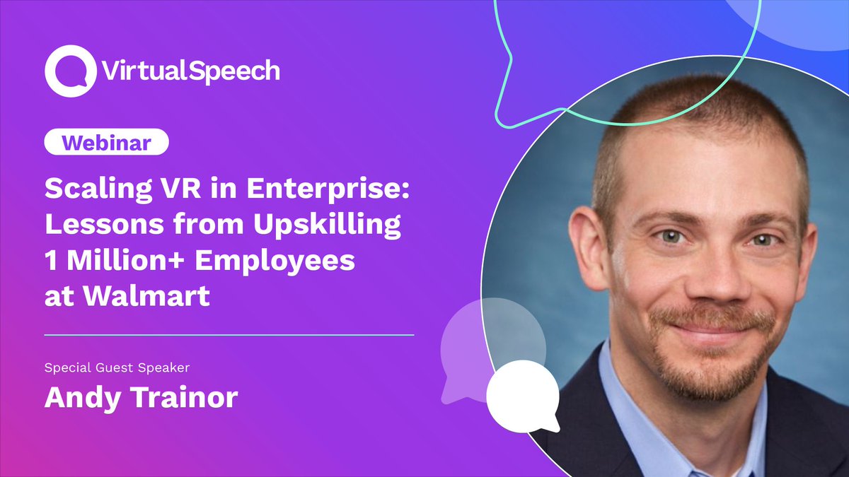 Upcoming Webinar: Scaling VR in Enterprise: Lessons from Upskilling 1 Million+ Employees at Walmart 🚀

Join us on April 30th at 5 pm BST as Andy Trainor, former CLO at Walmart U.S., shares his expertise on scaling immersive training in enterprises.

🔗virtualspeech.com/resources/webi…