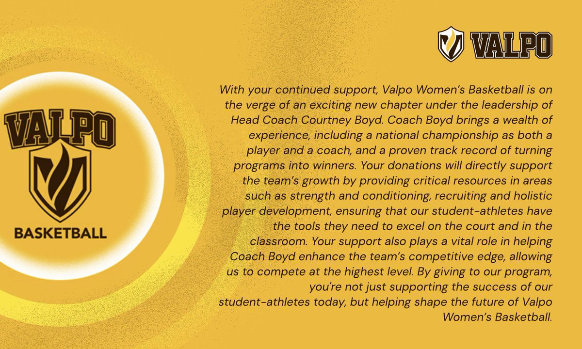 Invest in our student-athletes‼️

Support Valpo women’s basketball by clicking the link below

🔗 bit.ly/vd25wbb

#RingTheBell | #GoValpo