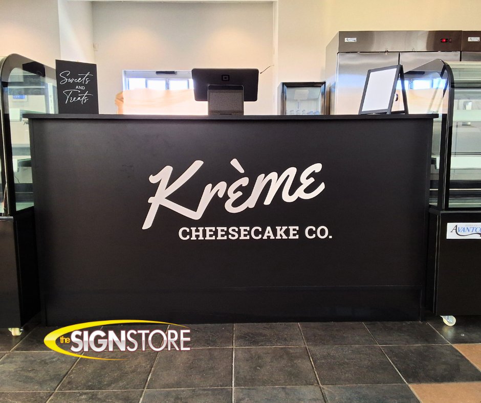 signstoremacon's tweet photo. Return to Krème Cheesecake Co. to install interior vinyl decals for brand consistency from curb to counter. Call for custom decals. 
1-800-316-9530 #InteriorGraphics #RestaurantBranding #KrèmeCheesecake #WallDecals #VinylLettering #TheSignStore https://t.co/NB09dmO3Rm