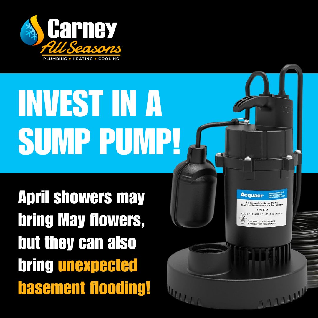 CarneyAllSeason's tweet image. 🌧️ April showers can mean basement flooding! 💧 Stay dry with a reliable sump pump.

Carney All Seasons offers expert installations to protect your home from spring rains. 🚰

📞 Call 215-874-0997 today!

#SumpPump #BasementFlooding #SpringRain #HomeProtection #CarneyAllSeasons