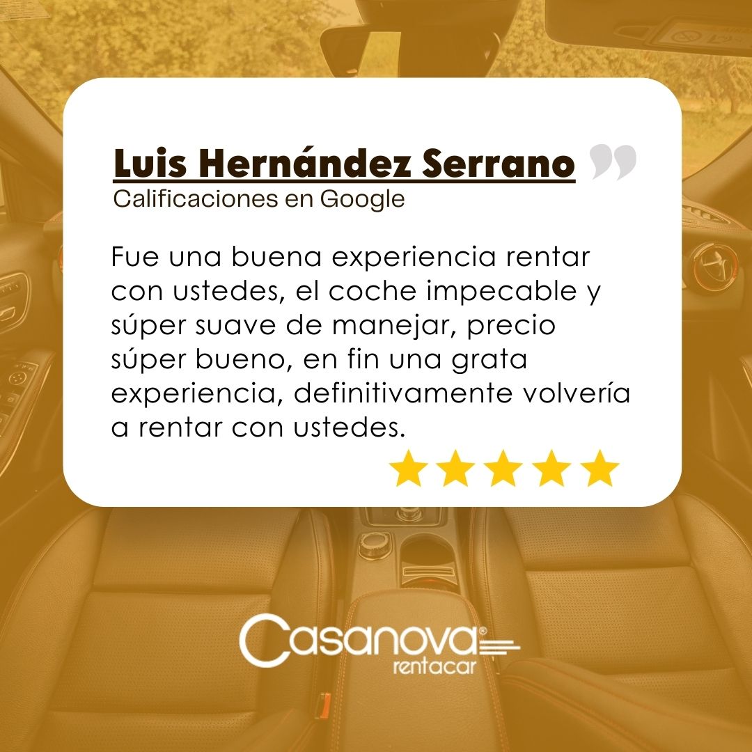 Cada opinión nos ayuda a mejorar día a día para ofrecerte siempre la mejor atención y servicio. 
#CasanovaTeMueve, #CasanovaRentACar, #RentaDeAutos