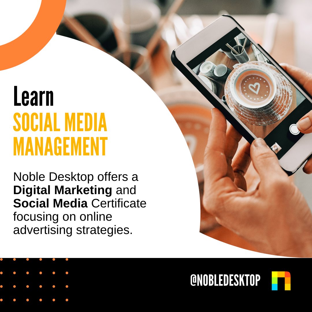 nobledesktop's tweet image. Ready to master social media? Learn social media management and develop the skills to grow brands, create engaging content, and track performance. Check out Noble Desktop for more information.