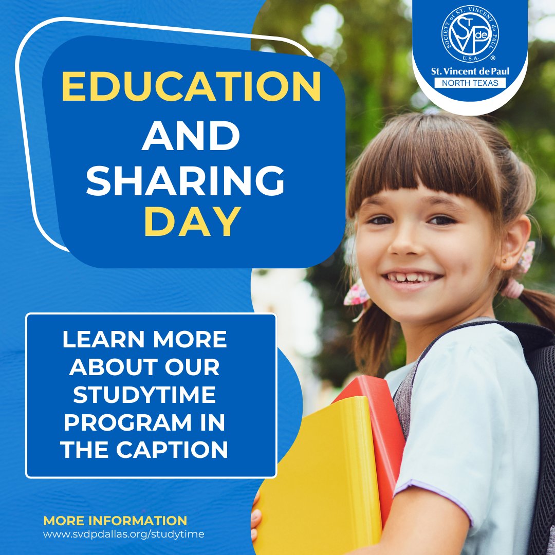 svdpdallas's tweet image. This #EducationAndSharingDay, we celebrate those creating opportunities for kids—like our StudyTime team! Through tutoring &amp;amp; mentorship, we help students reach their academic goals and dreams. Learn more: svdpdallas.org/studytime #StudyTime