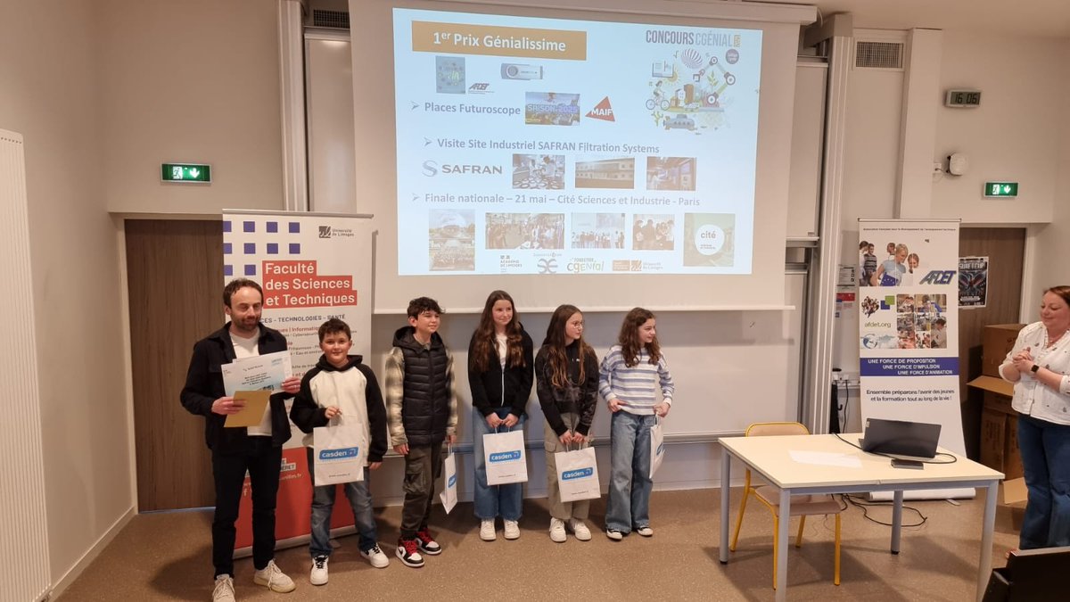 CGenialLimoges's tweet photo. Bravo aux 5 équipes de l'@aclimoges pour leurs projets de qualité. C'est le collège Langevin de St Junien qui remporte le 1er prix et représentera l'académie à @citedessciences Paris le 21 mai.
@Fond_CGenial @Sciences_Ecole #ConcoursCGenial https://t.co/y9jACLAb6J