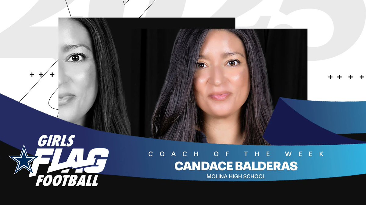 Congratulations to Molina Girls Flag Football Coach Candace Balderas, the Week 2 Coach of the Week. She will Coach of the Week recipients will receive a $1,000 grant from the Gene and Jerry Jones Family Foundation to go toward their school's flag football program. #PlayBIGDallas