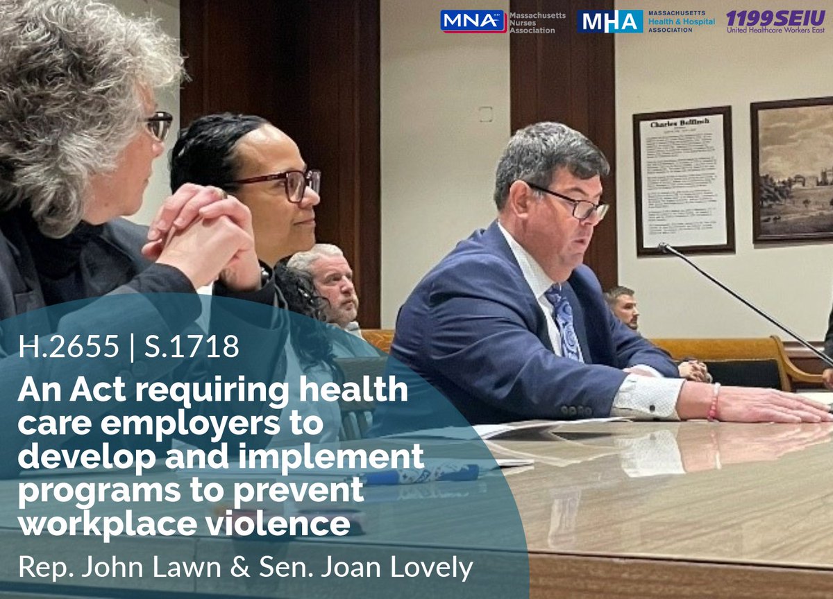 ADVOCACY UPDATE: MHA, <a href="/MassNurses/">MNA</a>, and <a href="/1199SEIU/">1199SEIU💫</a> were proud to testify this morning in united support of legislation that would address the growing crisis of workplace violence in healthcare facilities.

Read more here: shorturl.at/h55lq