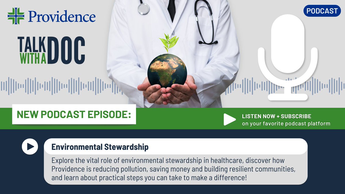 maryrenouf's tweet photo. Excited to host this #TalkWithADoc about how @providence combats climate change through optimizing waste management and transitioning to renewable energy. 🌍 Listen here https://t.co/C96BI2j8Ry
#HealthcareInnovation #Sustainability #EnvironmentalImpact #Podcast https://t.co/aSQCeOU7ZC