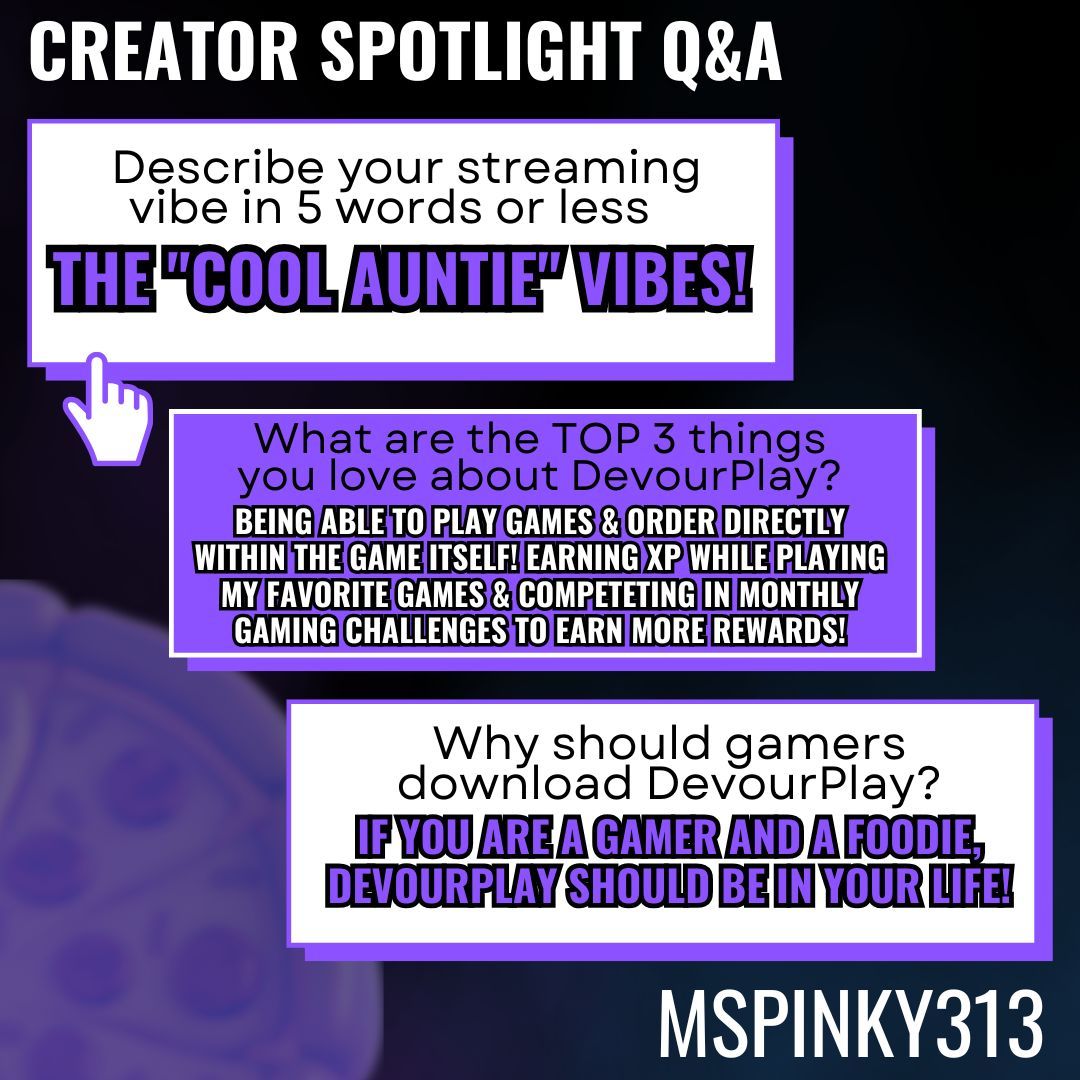 GoDevour's tweet image. This month’s Creator Spotlight shines on the unstoppable @MsPinky313Play_ 💖🎮 

From clutch plays in Call of Duty to building a vibrant gaming community, she’s leveling up the game and the grind by using DevourPlay to earn more rewards! 🍔

🔥 Drop a follow &amp;amp; catch her live on