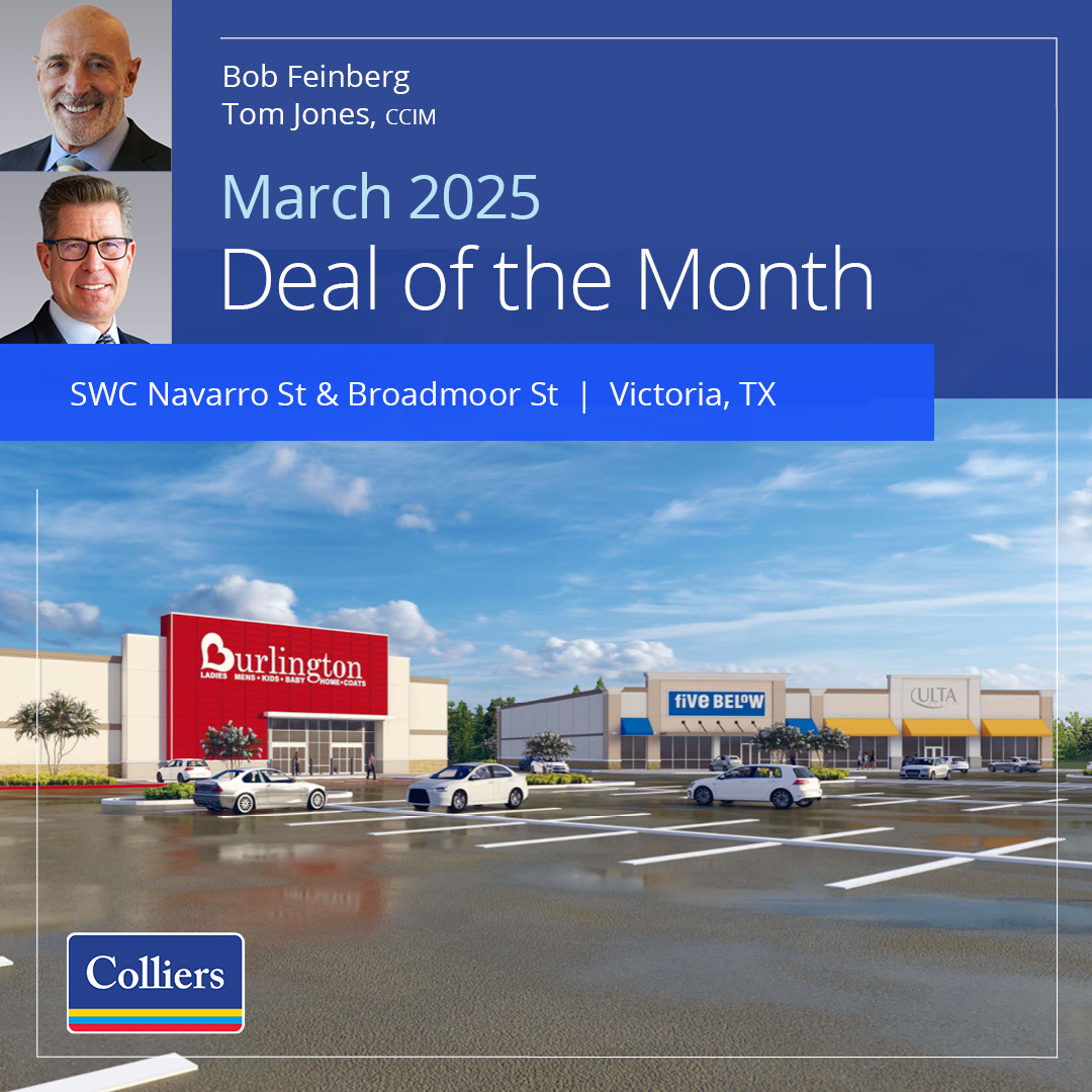 Colliers_NM's tweet photo. Congratulations, Burlington, Five Below, and Ulta, on their new locations at Navarro St and Broadmoor St in Victoria, TX! Great Job to Bob Feinberg and Tom Jones, CCIM, on the March Deal of the Month!
#DealoftheMonth #Leased #CommercialRealEstate #CRE @Colliers_NM https://t.co/2dzi8wfHxe