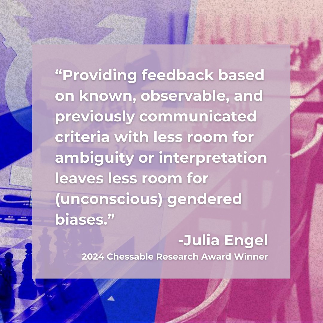 Julia Engel, a 2024 Chessable Research Award winner, uses chess (specifically Chess.com’s Titled Tuesday) to study if men or women are equally likely to reenter in subsequent weeks after disappointing results.

🧶⬇️