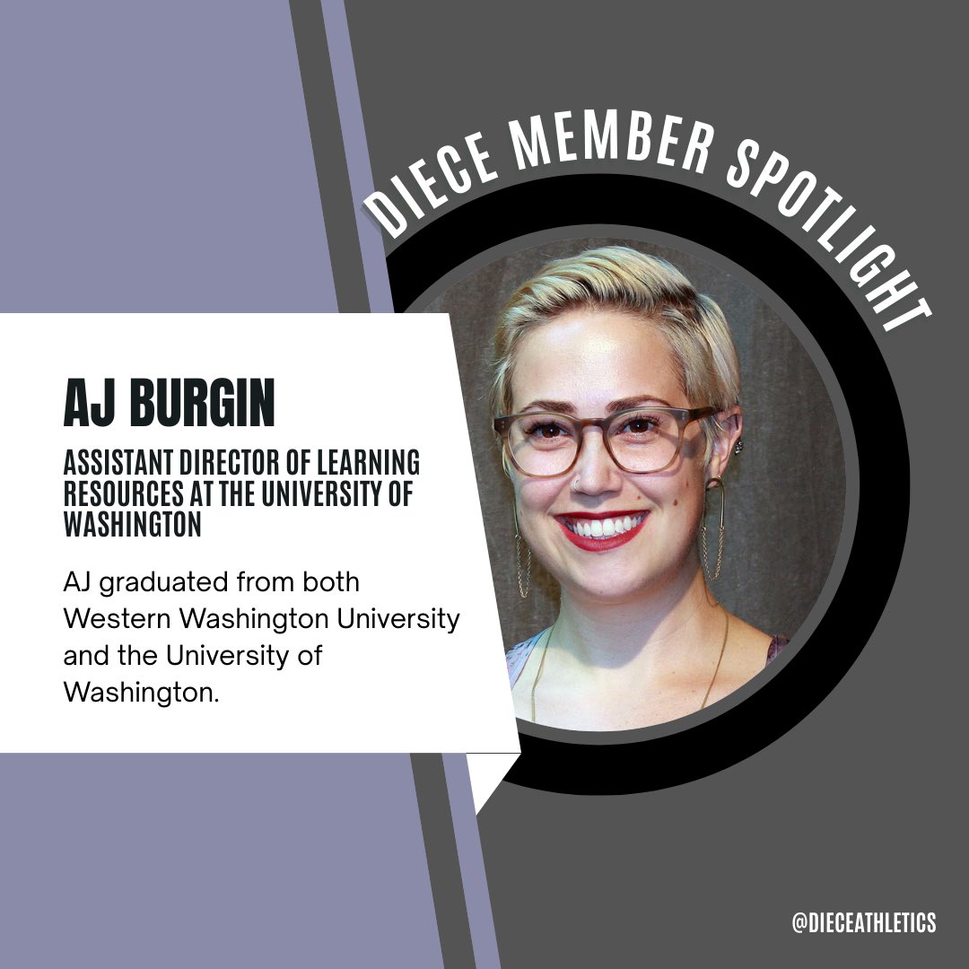 DieceAthletics's tweet photo. Meet AJ Burgin, Assistant Director of Learning Resources at the University of Washington! AJ believes DEI in sports should reflect the best of our communities, celebrating belonging, support, and diverse voices. #DIECE #MemberSpotlight https://t.co/SHO0PIGELH