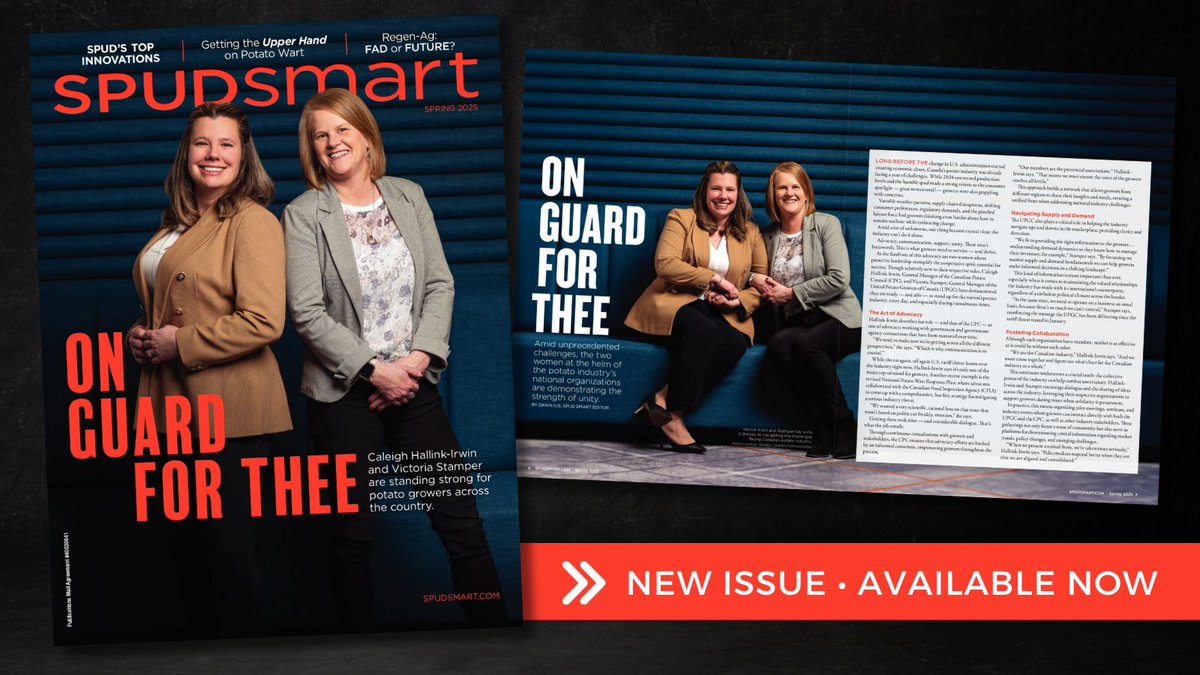 SpudSmartMag's tweet image. 🥔💪🇨🇦 Elbows up, Canada! Learn how 2 women at the helm of our national potato organizations are standing up for Canada amid unprecedented economic challenges facing the industry - read the latest #SpudSmart edition.
🔗 hubs.li/Q03fzVJb0
#Potatoes #Agriculture #Canada…