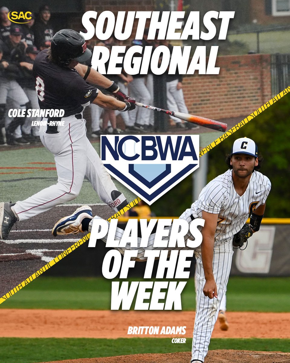 Regional Players of the Week!
Cole Stanford <a href="/LRbears/">Lenoir-Rhyne Bears</a> and Britton Adams <a href="/Coker_Cobras/">Coker Cobras</a> earn <a href="/NCBWA/">NCBWA</a> Players of the Week