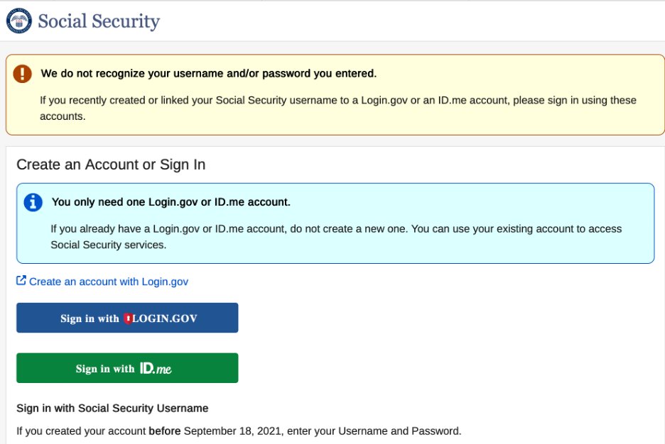 WilfredHegg's tweet photo. @RepMTG The real attack!!
After hearing about all the issues with the Social Security system, I just tried to log into my SS Acct, which I have had for years. This is what I got so I, along with many other, am a victim of the Trump/Musk “dumb fucks” ruining our Social Security system! https://t.co/cNdUl0CMDE