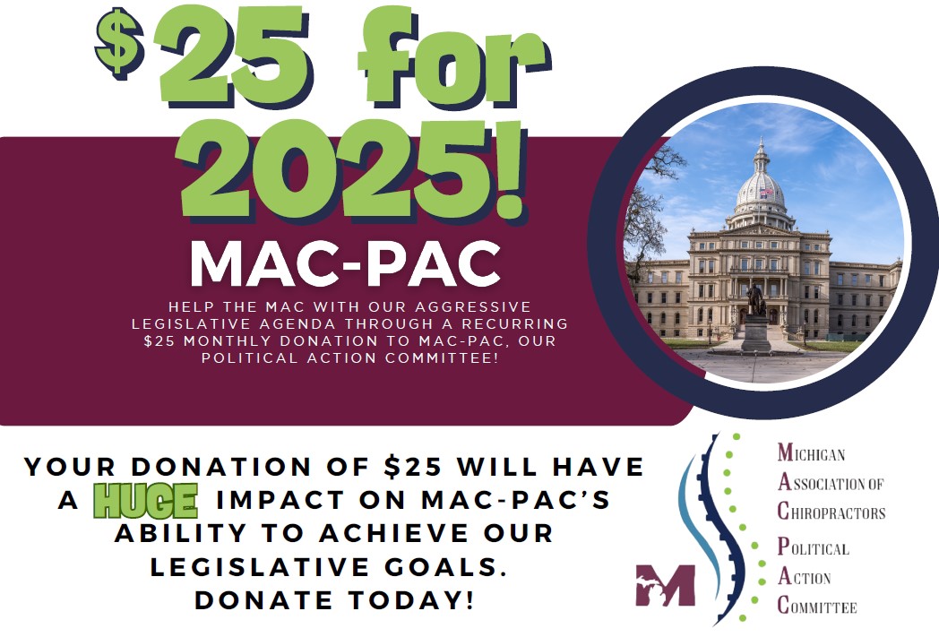 MichiganChiro's tweet photo. A gift that gives back to YOU! A donation of just $25 to MAC-PAC will help us achieve our legislative goals and have a significant positive effect on the future of chiropractic in Michigan.
Alone we are strong. Together we are stronger! Donate today! https://t.co/OhaajGVmHO https://t.co/TPnr3yhShN