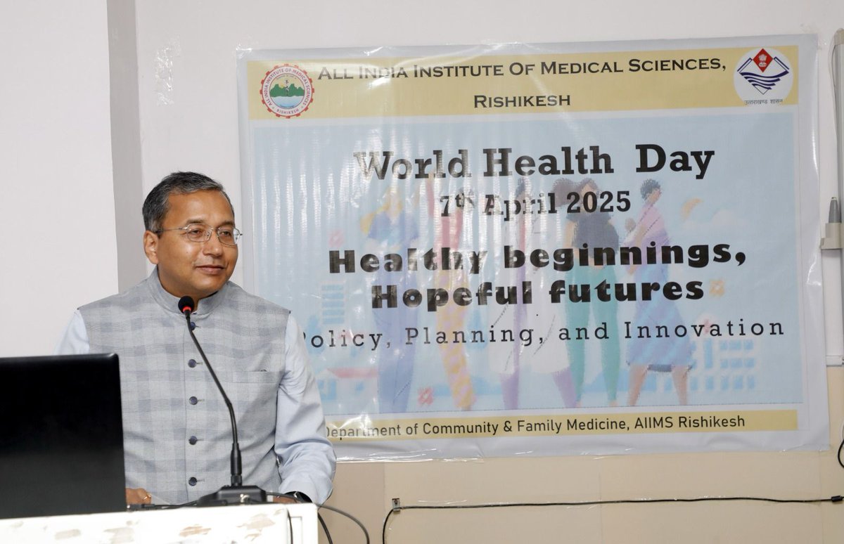 SetuAayog's tweet photo. On #WorldHealthDay2025, Shri @rajshekharjoshi , VC #SETUAayog, emphasized the need for innovation in #PublicHealth systems at AIIMS Rishikesh.

From #DigitalHealth to #Telemedicine, he highlighted tech-driven solutions for better healthcare access in #Uttarakhand's remote areas https://t.co/sieGYWyzKU