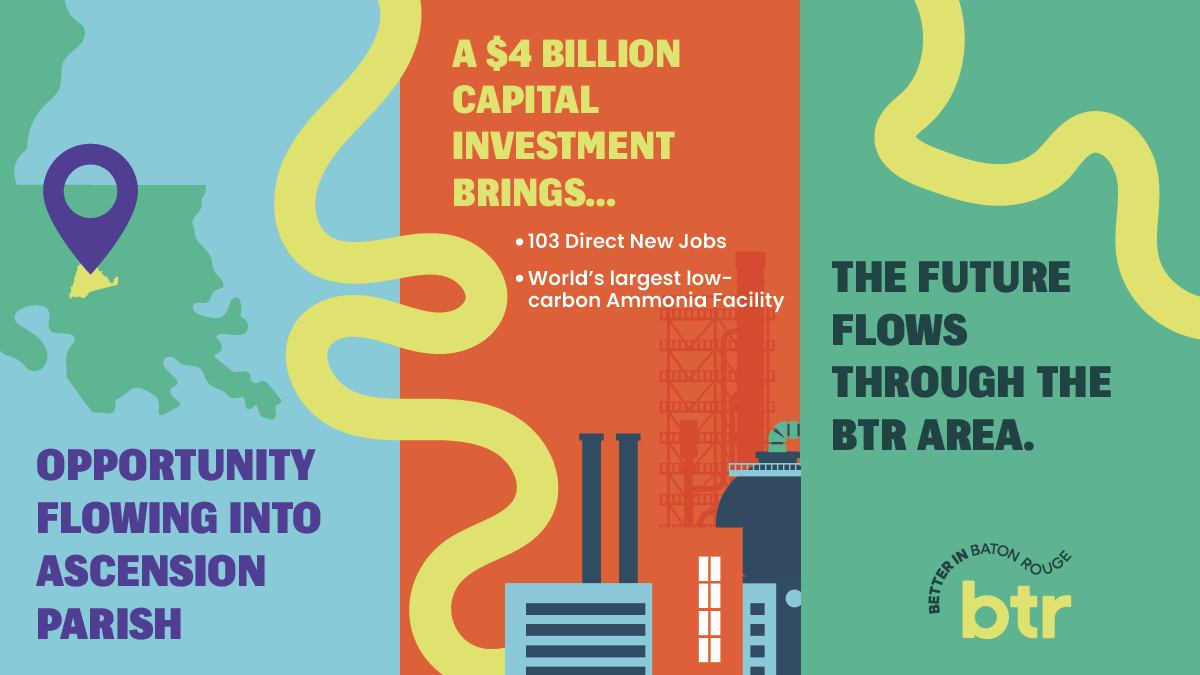 BetterInBTR's tweet photo. @CFIndustries, JERA, and Mitsui are investing $4 billion to build the world’s largest low-carbon ammonia facility in Ascension Parish. The project will create over 100 new career opportunities. Construction starts in 2025! #BetterInBTR

🔗 Read more: https://t.co/yWcX865StE https://t.co/ACqYaXiAE4