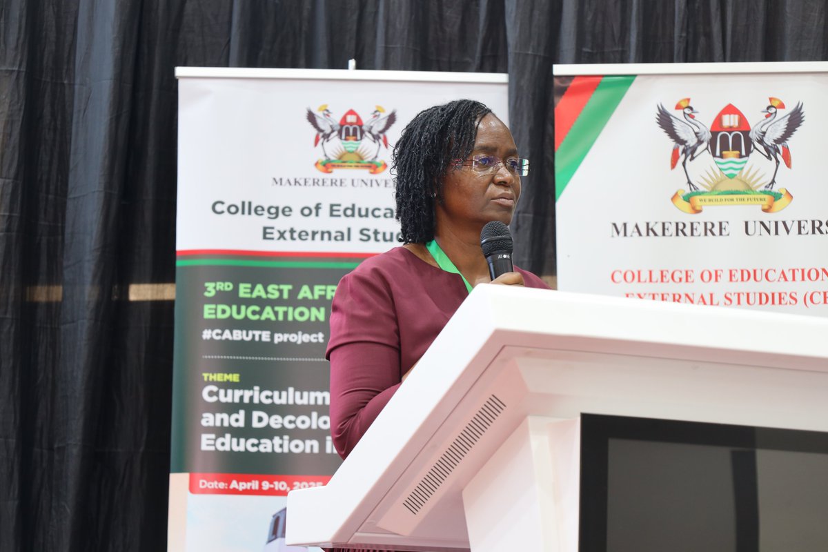 MaKCEES's tweet photo. Prof. Proscovia Namubiru @UMIUganda, the keynote speaker called for a transformative approach to decolonizing education that will build an inclusive, empowering system that reflects East Africa’s rich & diverse cultural heritage. #EATES2025 #CABUTE https://t.co/f3dmGruKDx