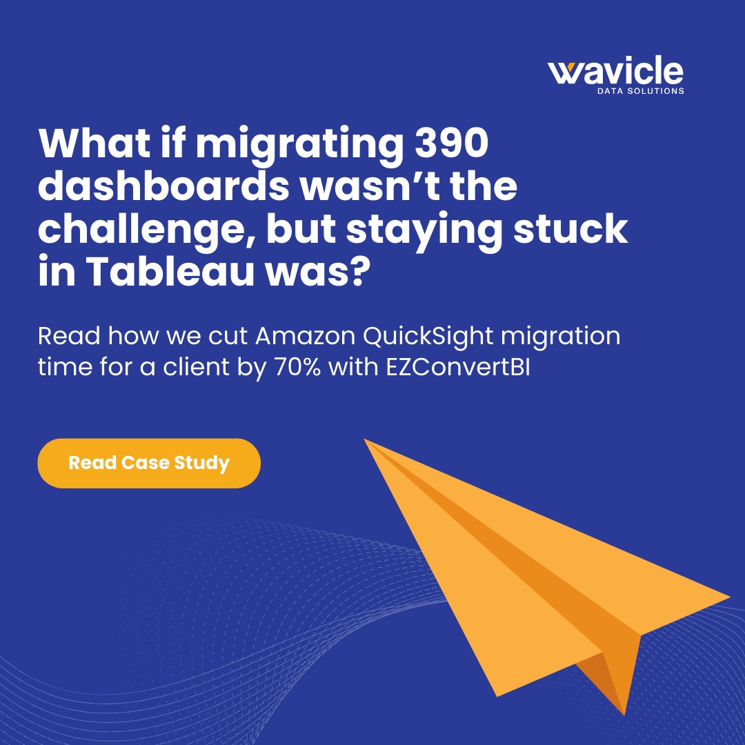 WavicleDataLLC's tweet image. With Wavicle&apos;s EZConvertBI, we successfully transitioned 390 dashboards for a leading global digital platform, reducing migration time by 70% and slashing licensing costs by nearly the same margin.

Find out how we did it: hubs.la/Q03gBwvx0

#QuickSight #TableauMigration