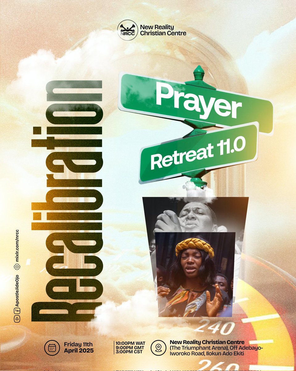 nrcc_adoekiti's tweet photo. 🔸Feeling overwhelmed?
🔸Tired of the noises around?
✅It's time to recalibrate.
Join us for recalibration, our monthly prayer retreat, this Friday at 10pm (WAT) ....
See you there!
#Recalibration10.0 #Nrccglobal
#newrealitycc #Prayereatreat
#Miracleszone #Praisezone https://t.co/UiCoVZ7Alj