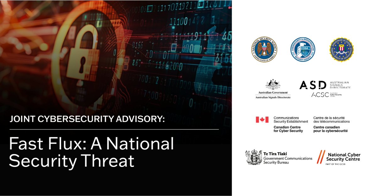 CISACyber's tweet image. ⚠️ Threat actors are leveraging a technique called #FastFlux to rapidly change DNS records, hiding malicious servers &amp;amp; creating resilient C2 infrastructure. Our joint advisory calls for CSPs &amp;amp; PDNS providers to bolster detection &amp;amp; blocking. Learn more: 👉 go.dhs.gov/wQ9