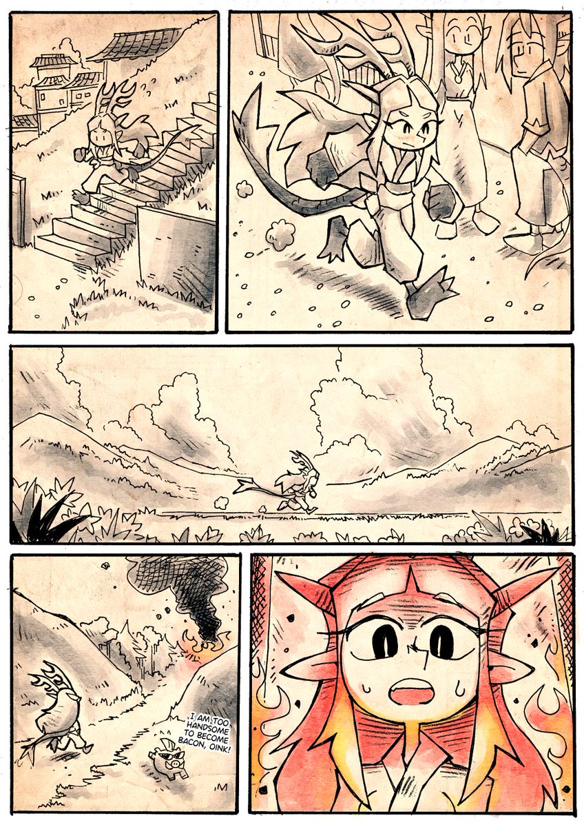 And the colored page so to speak, using a limited palette for that flashback feel.
Escape &amp; Exit Origin stories are now drawn and available early on Patreon, but I'll upload them later publicly too. 