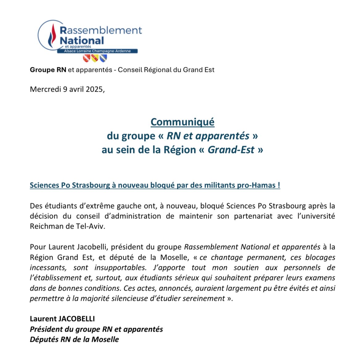 Groupe Rassemblement National - Région Grand Est tweet media