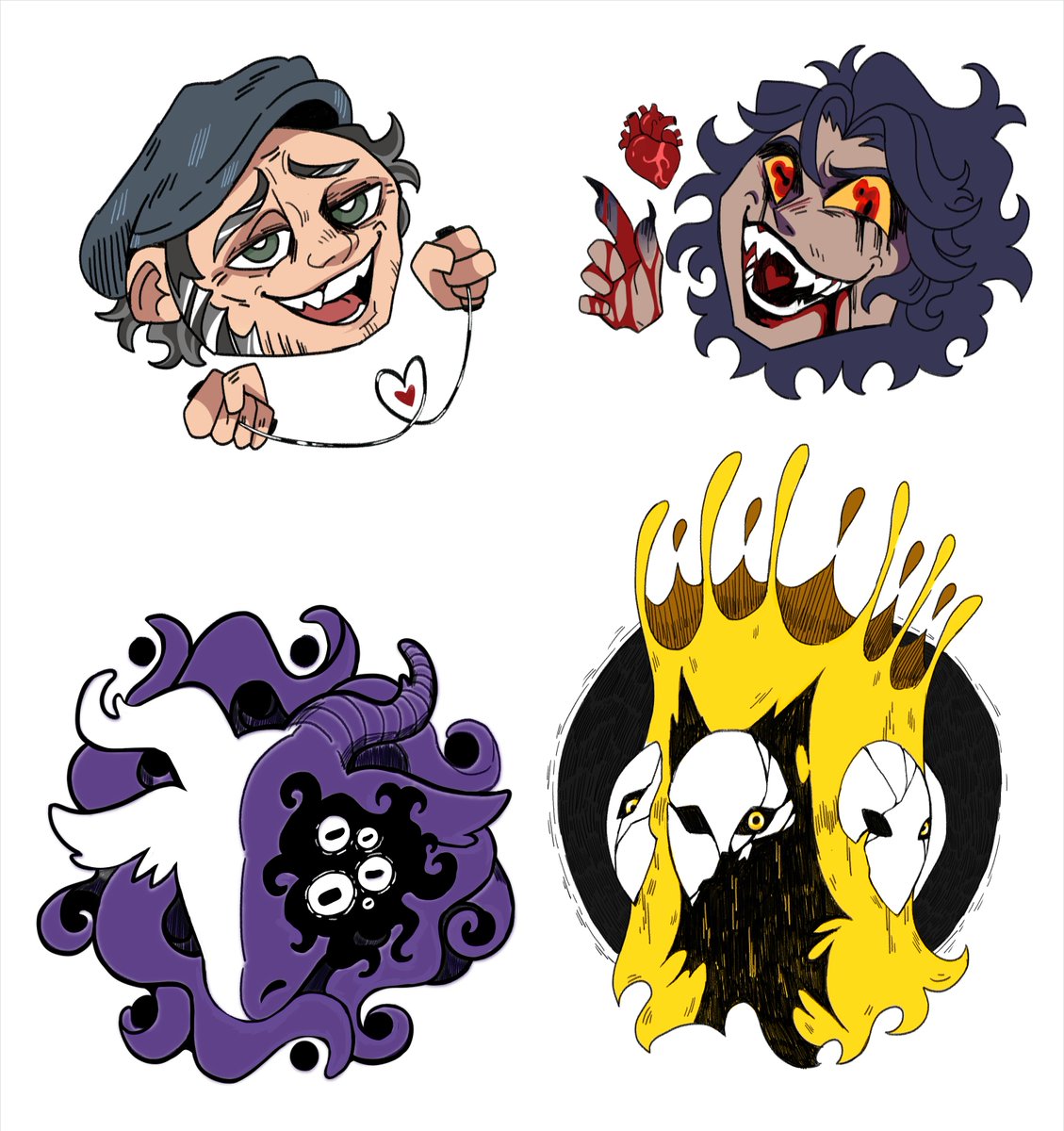 wyrmwright's tweet photo. A quartet of sticker designs I made for @MalevolentTarot!   Do you have a favorite?
#malevolentpodcast #malevolent https://t.co/m7aus1eE4Y