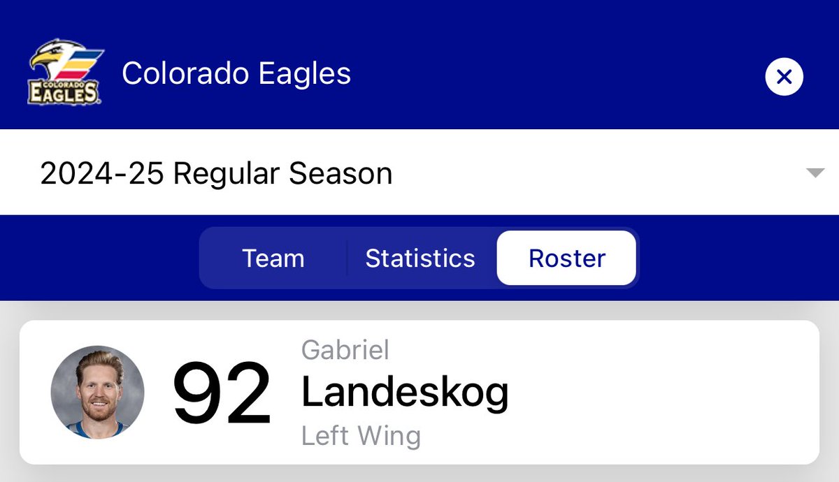 imagine you’re the first place colorado eagles with the red hot abby canucks on your tail vying for that number one seed and then all of a sudden you get reinforcements and it’s fucking gabriel landeskog