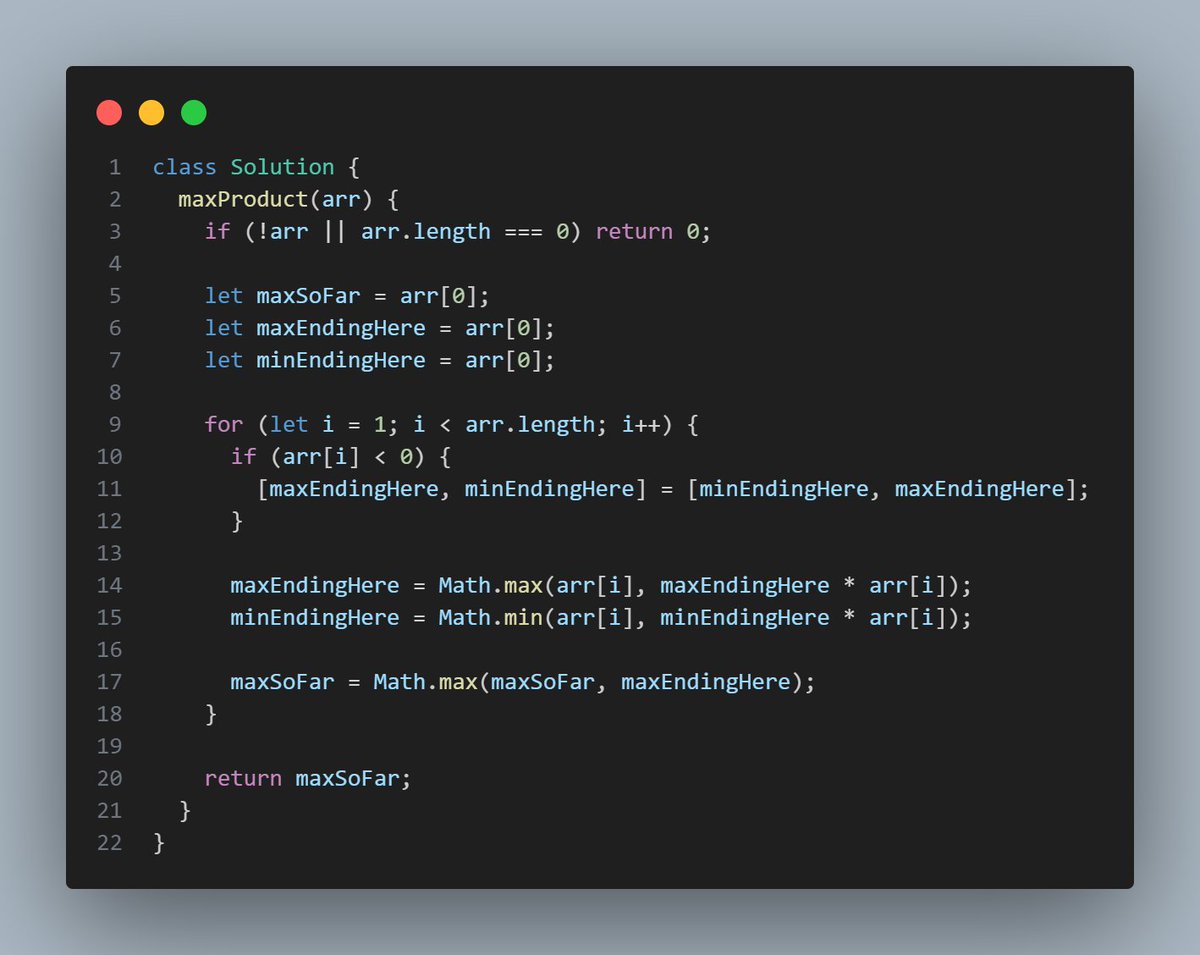 Shashank8839's tweet photo. 🚀 Day 11 of #gfg160  – Maximum Product Subarray
💡 Problem-solving isn’t always about adding things up — sometimes it’s about multiplying the negatives 💥
@geeksforgeeks #gfg160days #geekstreak2025 #GeeksForGeeks #CodingChallenge #JavaScriptDSA #DailyDSA #DSAChallenge #Coding https://t.co/5LwL1YPpYs