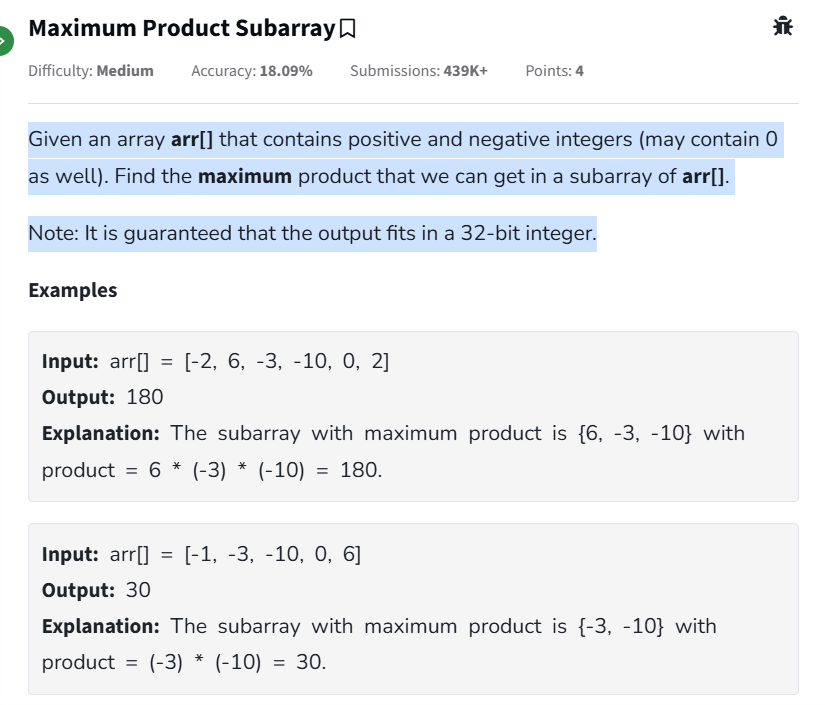 Shashank8839's tweet photo. 🚀 Day 11 of #gfg160  – Maximum Product Subarray
💡 Problem-solving isn’t always about adding things up — sometimes it’s about multiplying the negatives 💥
@geeksforgeeks #gfg160days #geekstreak2025 #GeeksForGeeks #CodingChallenge #JavaScriptDSA #DailyDSA #DSAChallenge #Coding https://t.co/5LwL1YPpYs