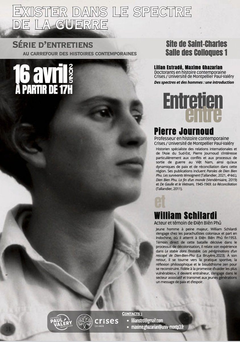 CRISES (@crises_umpv) on Twitter photo ✅ Les doctorants du laboratoire CRISES propose un nouveau séminaire intitulé « Exister dans le spectre de la guerre ».
1ere séance le mercredi à 16 avril 2025 à 17h, site de Saint-Charles, des colloques 1 🔽
<a href="/univpaulvalery/">Université de Montpellier Paul-Valéry</a>
#rechercheupvm ✅ Les doctorants du laboratoire CRISES propose un nouveau séminaire intitulé « Exister dans le spectre de la guerre ».
1ere séance le mercredi à 16 avril 2025 à 17h, site de Saint-Charles, des colloques 1 🔽
<a href="/univpaulvalery/">Université de Montpellier Paul-Valéry</a>
#rechercheupvm