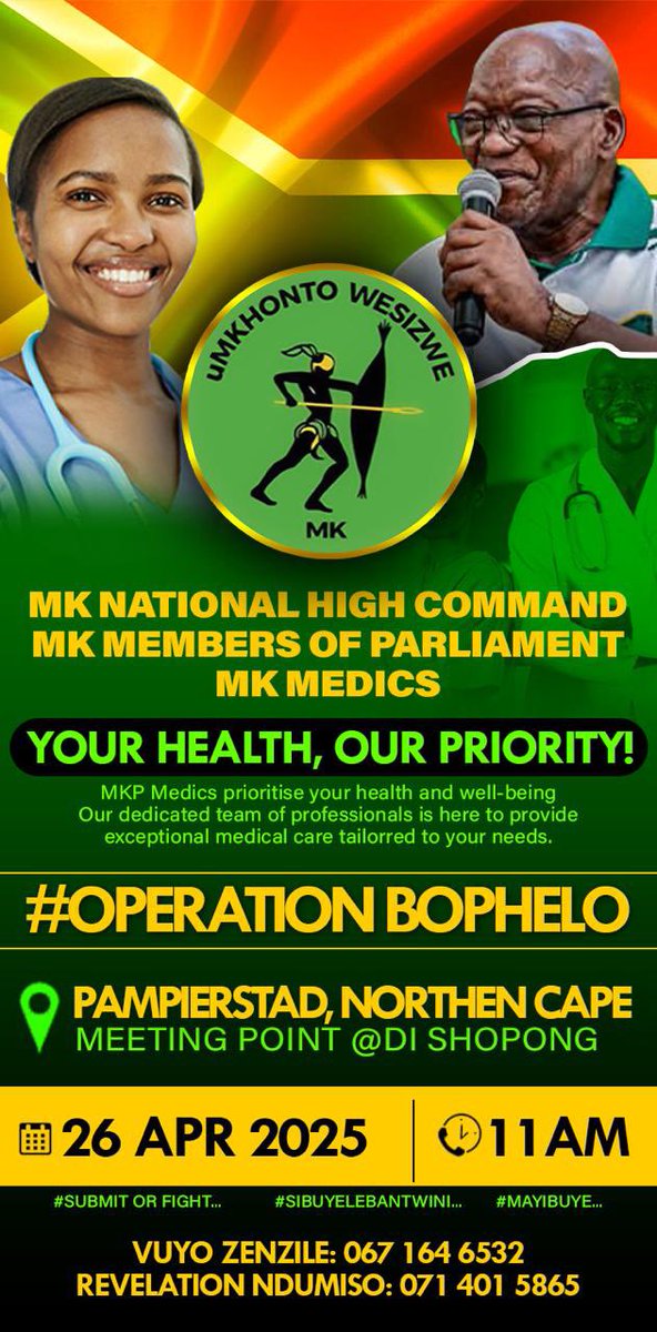 Join The  MKP Medics as we head to Pampierstad in the Northern Cape to deliver Quality Health Care To Those who need it most. 
⬛️🟩🟨⬜️
#OperationBophelo
#MKPMedics 
#qualityhealthcare