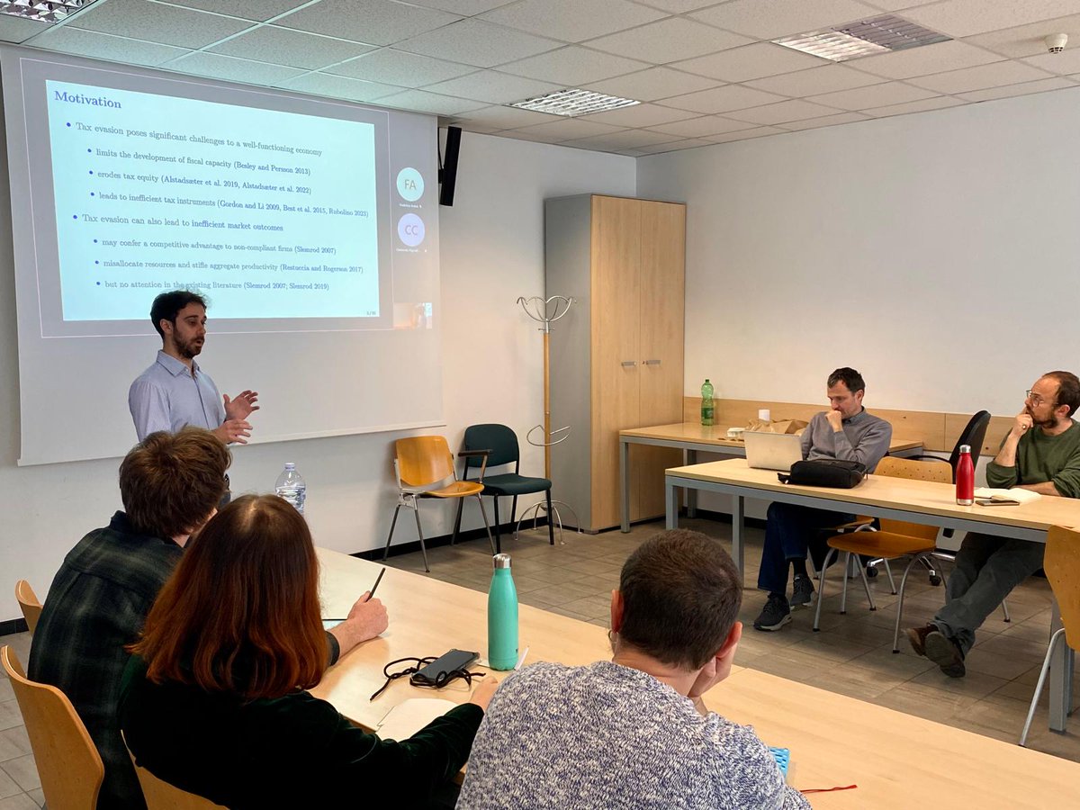 What are the market externalities of tax evasion?
We explored this Q thanks to Enrico Rubolino <a href="/enrico_rubolino/">Enrico Rubolino</a>, guest of today’s Inequality In Rome seminar at <a href="/UnivRoma3/">Università Roma Tre</a>.
📅 Next up: Federica Meluzzi <a href="/f_meluzzi/">Federica Meluzzi</a> (<a href="/IP_Paris_/">Institut Polytechnique de Paris</a>) on 30 Apr.
Save the date!
Info: sites.google.com/view/inequalit…